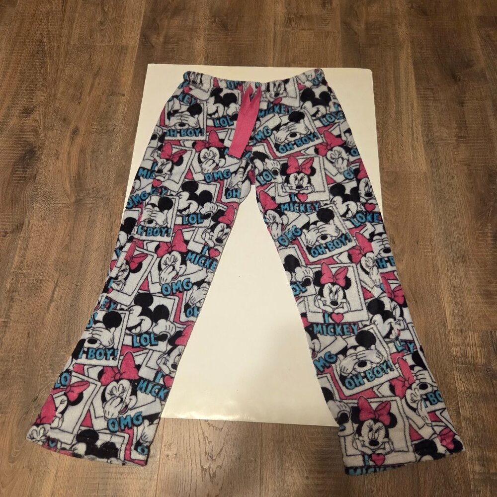 Disney Mickey and Minnie Mouse Women's Pajama Plush Fleece Pants with Phrases